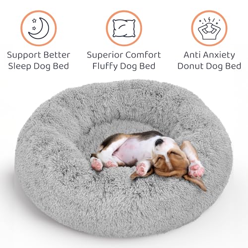 Calming Donut Dog Bed for Small Dogs (Bright Grey / Small (23"L x 23"W x 8"Th))