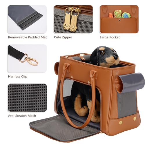 Fashion Pet Carrier Purse for Small Cat and Dog (Brown / 15.8"L x 7.5"W x 11.8"H)