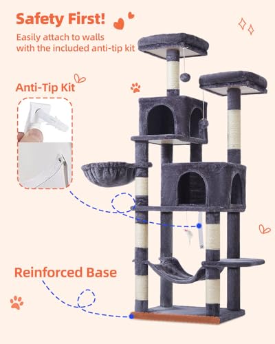 Cat Tree 67 in Tall Cat Tower with 2 Plush Cat Condos (67 inches / Smoky Gray)