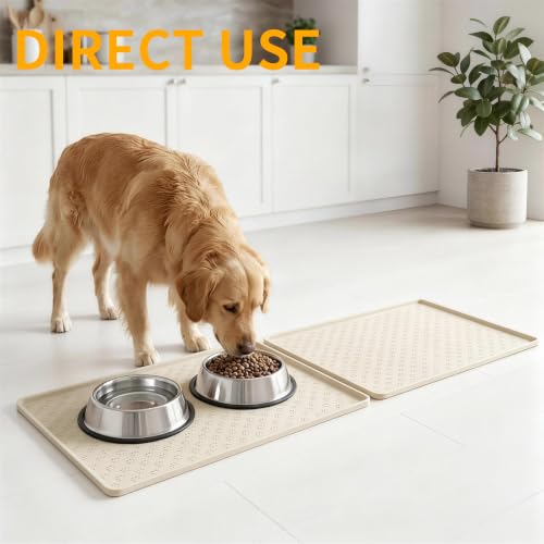 2 Pack Silicone Pet Placemat for Dog and Cat (24.5"L x 16.5"W - 2 Pack / Beige)