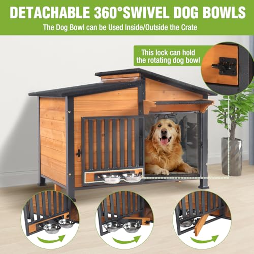 Outdoor Dog House Large Insulated Dog Kennel Weatherproof Dog Shelter with Chew