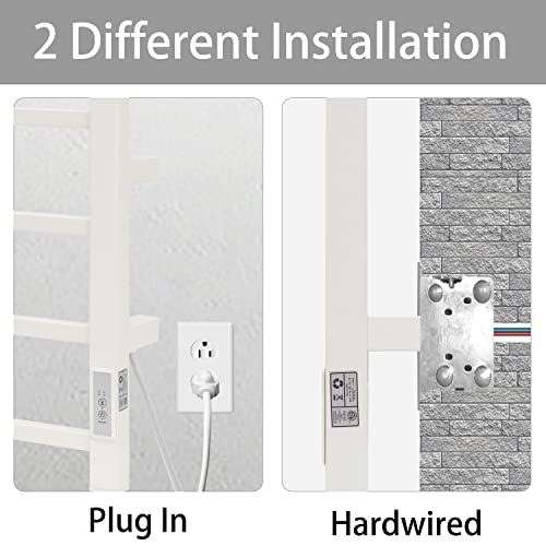 Towel Warmer 4 Bars for Bathroom Wall Mounted Bath Towel Heater Hardwired and Plug (4 Bars / Square-white)