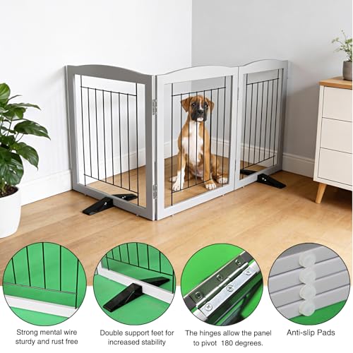 Freestanding Dog Fence Indoor (【3 Panels】60''w x 32''h / Gray)