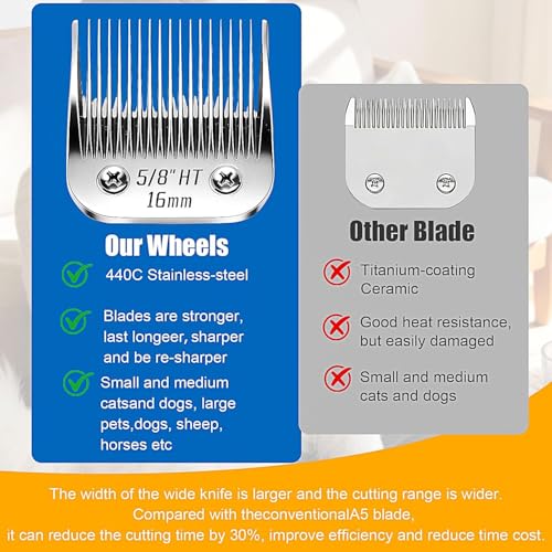5 8" HT Wide Blade Dog Grooming Blades for Andis (Silver/Size 5/8)