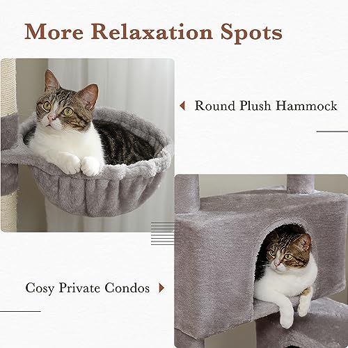 Cat Tree 60 Inches Cat Tower with Dual Condos (L-60" / Gray)