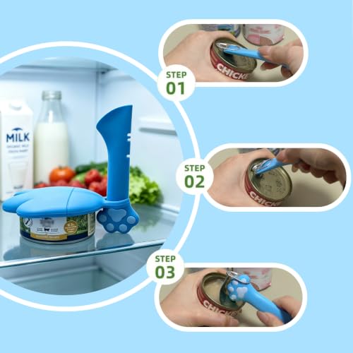 Cat Food Can Spoon & 3 Pcs Can Lids (Cat Paw / Blue)