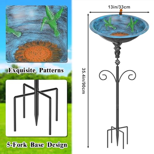 35In Tall Bird Bath for Outside (Retro Blue)