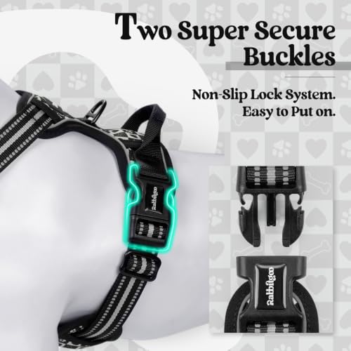 Dog Harness No Pull for Large Dogs with 2 Leash Clips (X-Large / Black Grid)