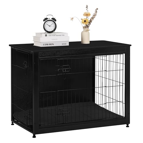 38.5" XL Dog Crate Furniture with Cushion (Black / 38.5"L x 25.6"W x 26.8"H)