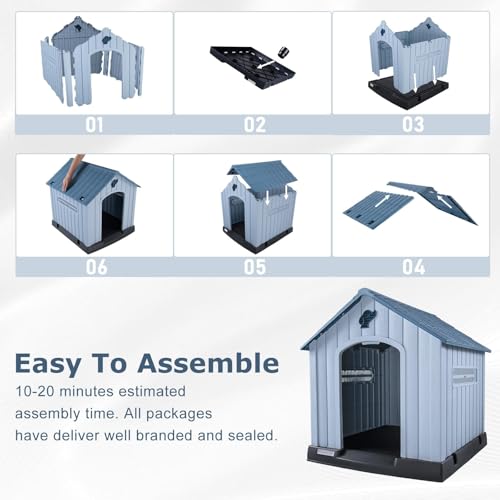 Durable Waterproof Plastic Dog House for Small to Medium Sized Dogs (Blue / 33.5"L x 31.5"W x 33.9"H)