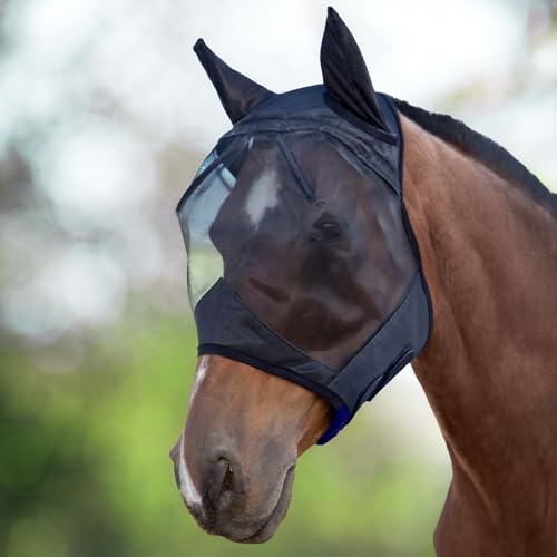 CareMaster Horse Fly Mask Half Face with Ears Black XL Extra Full Size (Black / Extra Full (X-Large))