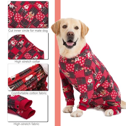 Dog Onesie Surgery Recovery Suit for Large Medium Bodysuit Dogs Pajamas PJS Full Body for Shedding (4X-Large (Pack of 1) / Xmas Red)