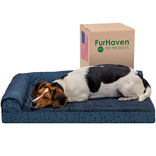 Cooling Gel Dog Bed for Medium (Medium / (Plush & Almond Print) Blue Almonds)