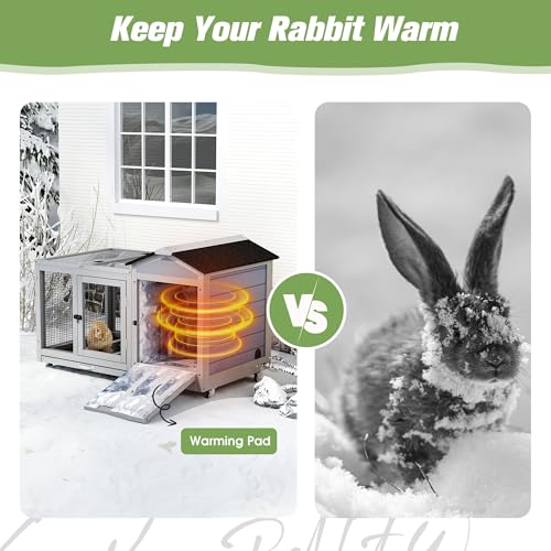 39IN Heated Rabbit Hutch with Wheels (Grey)