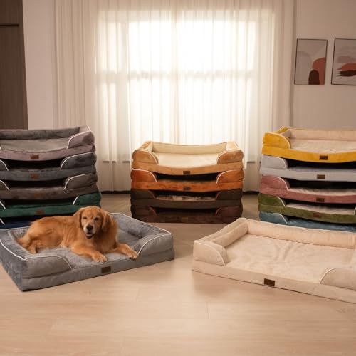 Orthopedic Dog Beds for Large Sized Dog with Bolster (36.0"L x 27.0"W x 8.0"Th / Light Green)