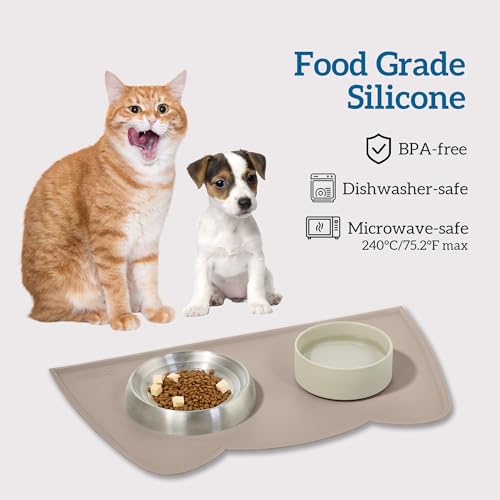 Cat Food Mat Silicone Pet Feeding Mat (20"L x 12"W / Beige)