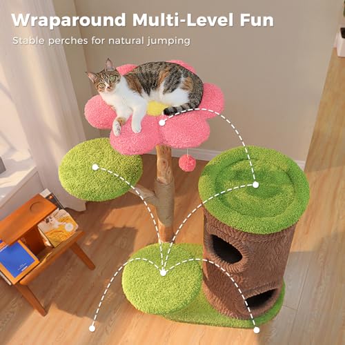 Flower Wood Cat Tree (Brown / 53.5" Forest Cat Tree)