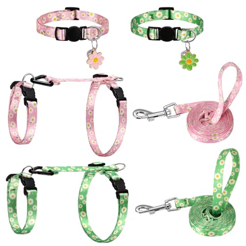 2 Pack Floral Cat Harness and Leash (Floral Pink Green)