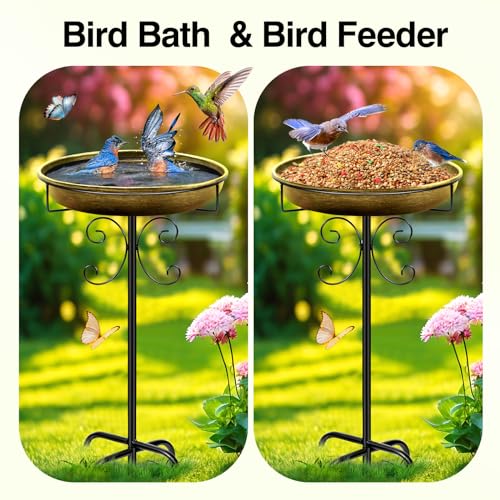 35In Metal Bird Bath for Outside (Antique Golden)