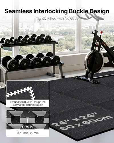 0.79Inch 48sq.ft 12 Tiles Gym Flooring for Home Gym (Black & Grey / 24"L x 24"W x 0.8"Th)