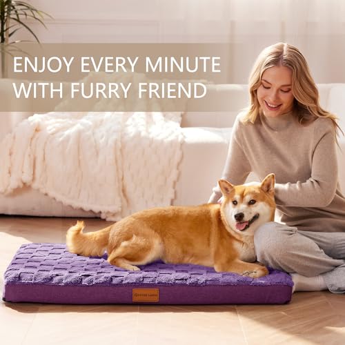 Orthopedic Large Dog Bed Washable Pet Crate Mat 48''X30'' Purple (Purple / 48"L x 30"W x 3.5"Th)