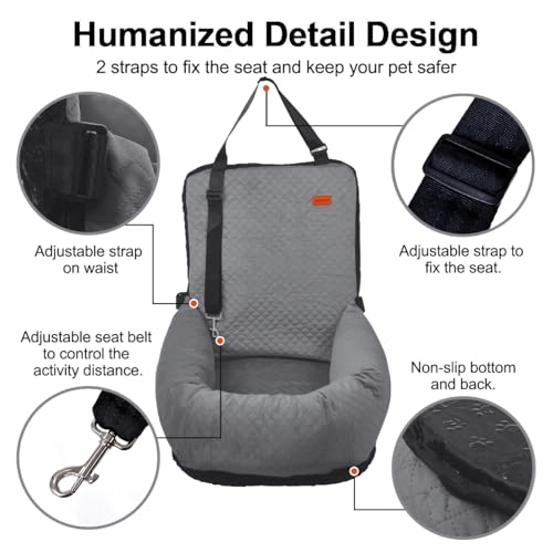 Dog Car Seat for Small Medium Dogs Pet Up to 40 lbs Gray (Medium / Gray)