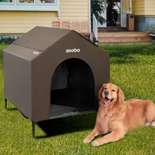 42" 2-in-1 Dog House for Medium Dogs, Elevted Dog House Outdoor/Indoor, Puppy Shelter Outside,Water Resistant 600D PVC and Durable 2x1 Textilene Raised Dog Bed(Brown) (X-Large: 42inch)