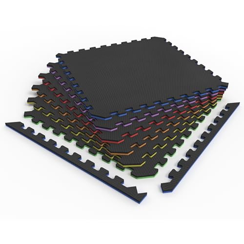 Reversible 1 2" EVA Foam Gym Floor Tiles (6 Tiles - 24 Sq. Ft. / Rainbow Pack/Black)