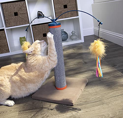 Scratch 'N Spin Carpet Cat Scratching Post with 2 Spinning Wand Toys (4 wands + post)