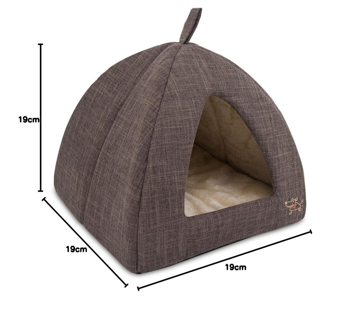 Cat Bed for Indoor Cat (Brown Linen / 19" x 19" x H:19")
