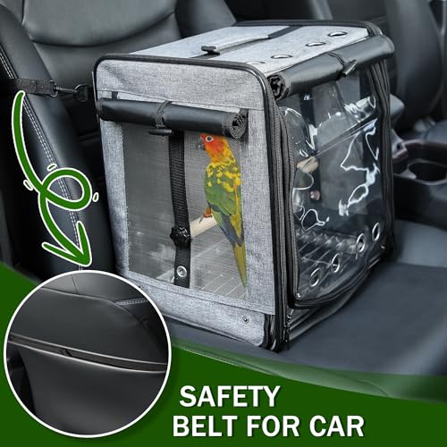 Bird Carrier with Seat Belt for Car Travel (13.5"L x 10.0"W x 15.5"H / Grey)