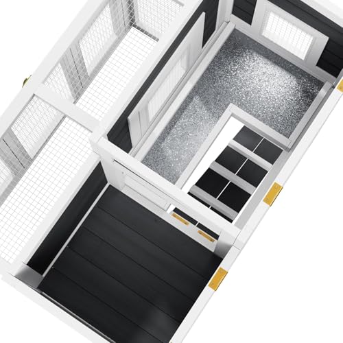 Outdoor Rabbit Hutch Wooden Bunny Cage for Small Animals (Gray+Black)