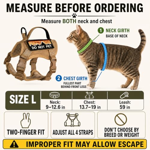 Tactical Cat Harness and Leash Set (L / Khaki+Leash)