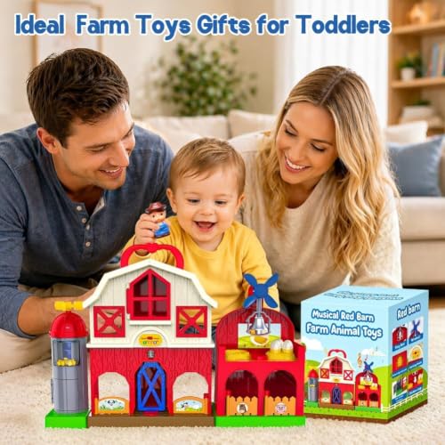 Musical Farm Animals Barn Toy with Finger Puppets for Toddlers 1 (Barn Animals Playset)