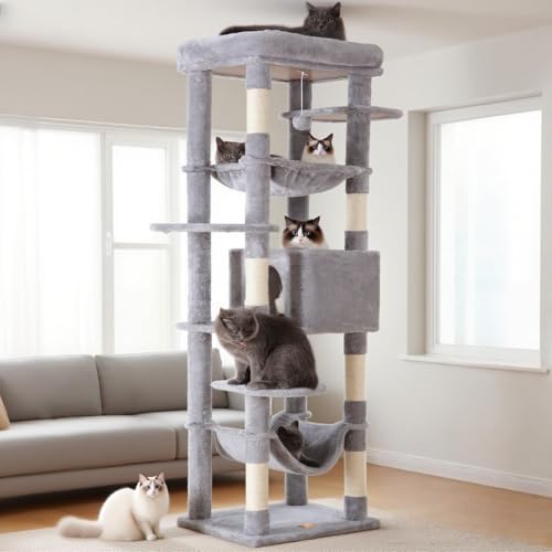 Cat Tree for Large Cats 20 lbs (Light Gray / 69 inch)
