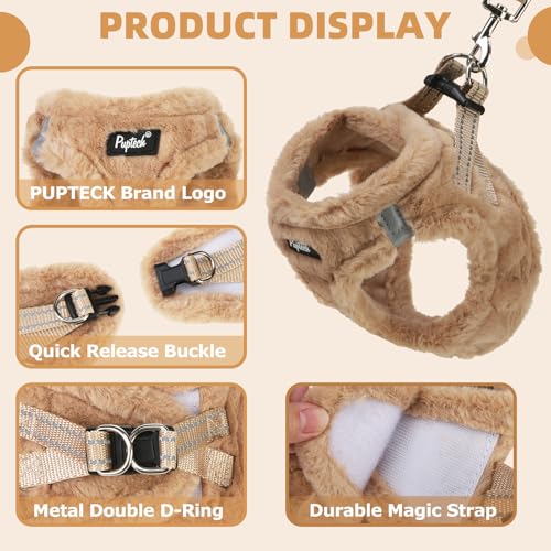 Dog Harness Collar and Leash Set No Pull for Small Medium Sized (Plush Khaki / S (CHEST 14.5"-16"))