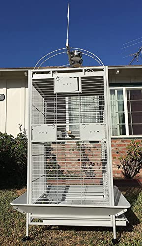 Large Sturdy Wrought Iron Bird Parrot Cage (24"L x 22"W x 63"H White Vein Double Ladders)