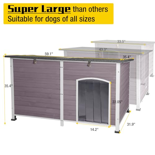 Heated Dog House Outdoor 59" Extra Large Insulated Dog Kennel with Heater for Winter