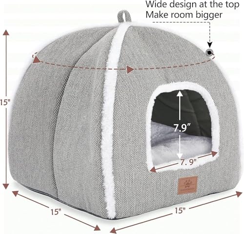 Cat Bed for Indoor Cats (Grey-2 / M(15 x 15 x 15 Inch))