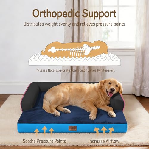 Washable Dog Bed with Bolster for Medium to Large Dogs (Blue Ember / 36"L x 27"W x 7.5"Th)