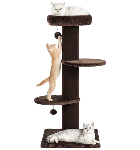 43" Short Plush Cat Scratching Post with Perch & Bed (Chestnut)