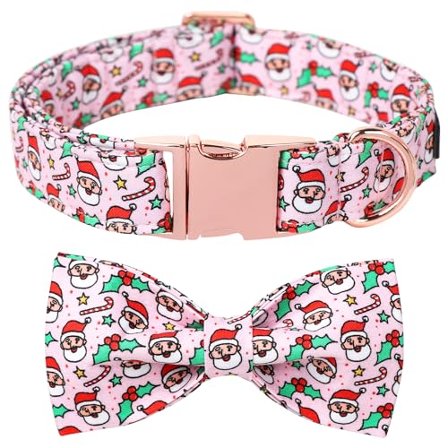 Christmas Pink Dog Collar Bowtie (Medium (Pack of 1) / A:Santa Cane)