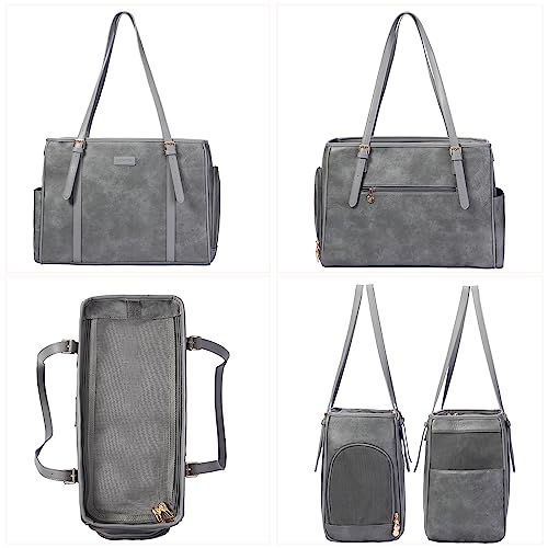 Fashion Dog Purse Pet Carrier Leather Bag for Small Dogs Cats Puppy (Grey)
