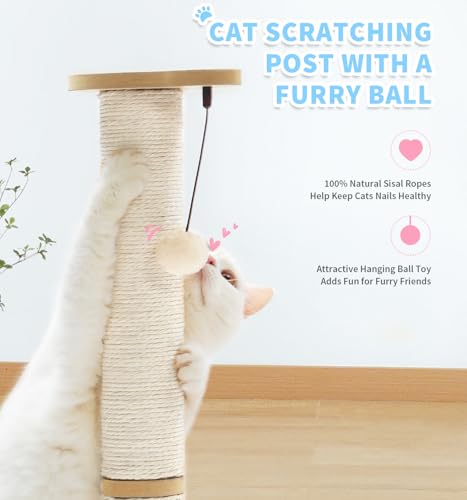 Made4Pets Tall Cat Scratching Post for Indoor Cats with Ball Track 32" (32"H)