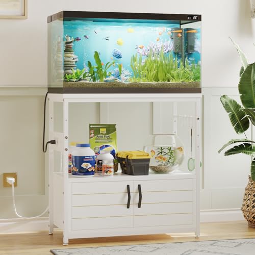 20 29 Gallon Fish Tank Stand with Power Outlet & Cabinet (White / 20-29 Gallon)
