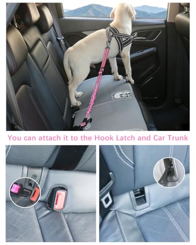 Dog Seat Belt for Car (Set Black+Hotpink)