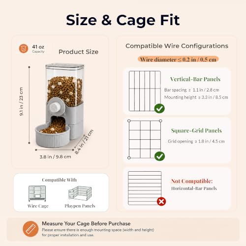 41 oz Hanging Gravity Feeder for Small Animal Cages Rabbit & Guinea Pig (Grey)
