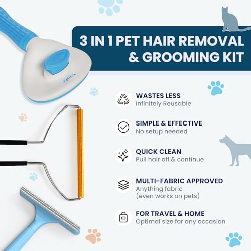 3 in 1 Pet Grooming & Hair Removal Kit (Sky Blue)