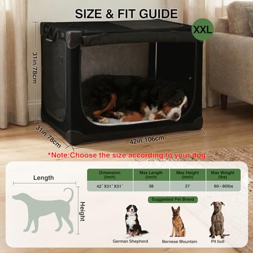 42 x 31 x 31 Inch Collapsible Soft Dog Crate for Dogs Up to 90 lbs (42.0"L x 31.0"W x 31.0"H / Black)