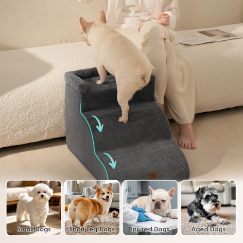 3 Step Curved Dog Stairs for Dogs (Grey / 23.6"l X 15.7"w X 15.7"h)